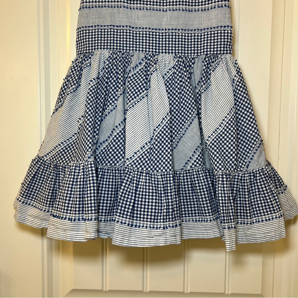 Genuine Kids By Oshkosh Navy And White Checkered Girls 5T PuffyDress Pearl Snaps - Picture 5 of 16